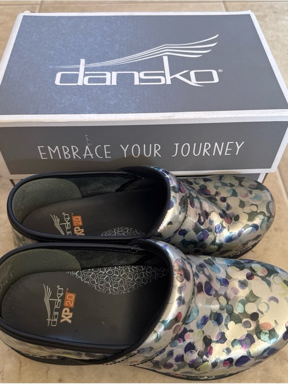 Dansko Women XP 2.0 Slip Resistant Silver Multi-Color Clog Shoes